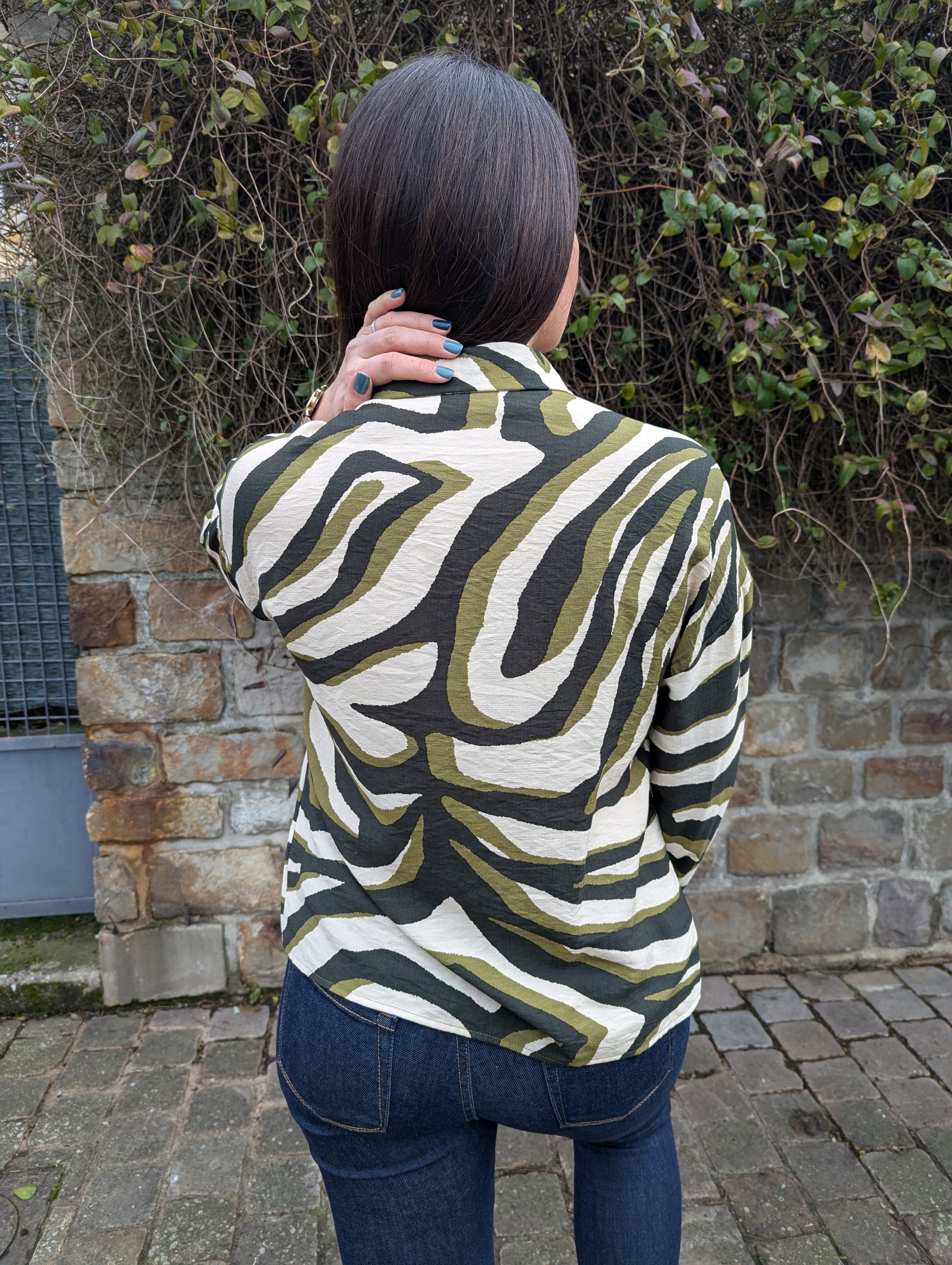 Chemise femme kaki beige noir motif zèbre
