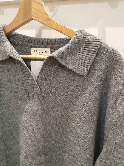 Pull gris hiver homme col polo en V tendance casual chic