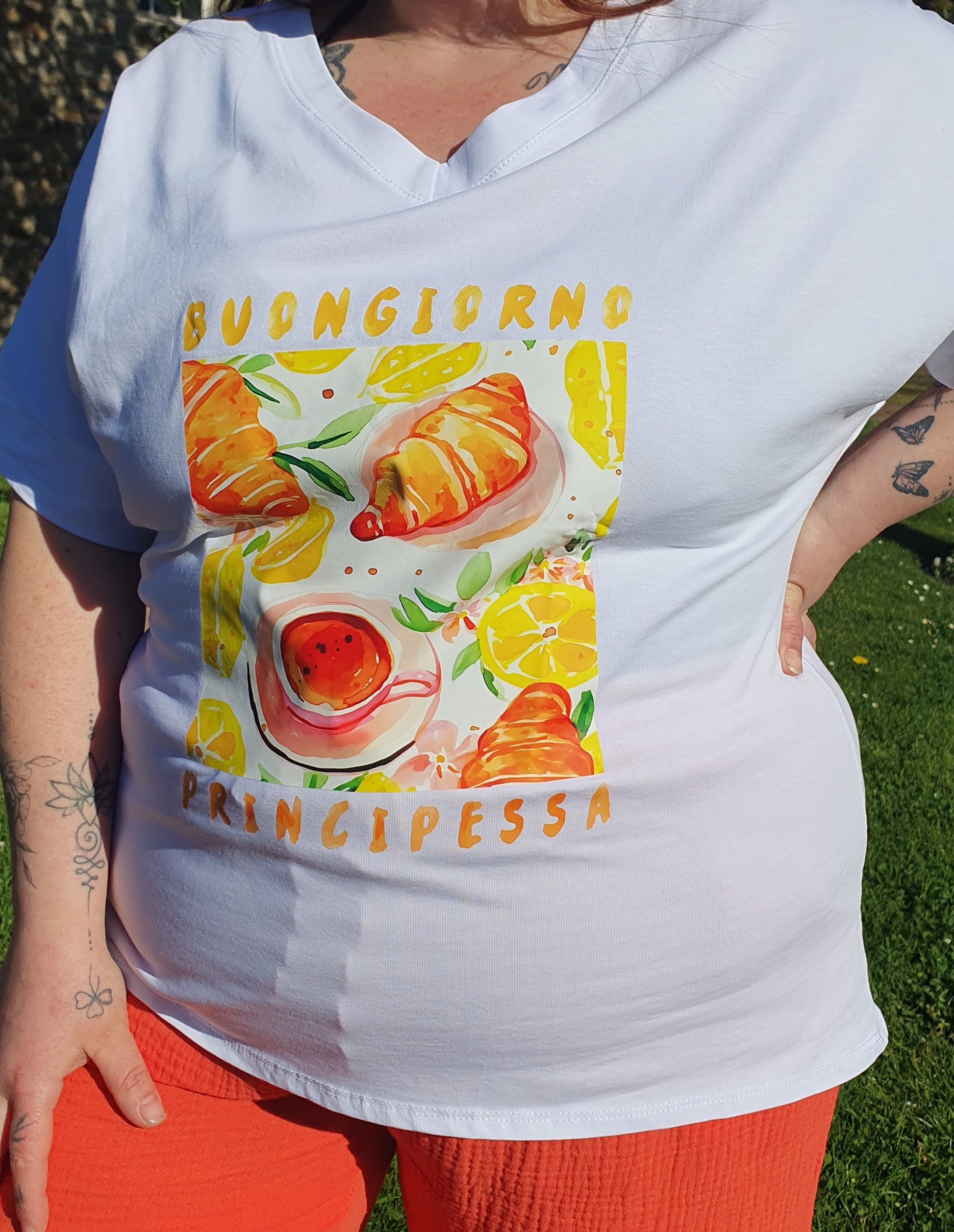 T-shirt croissants blanc et orange grande taille curvy