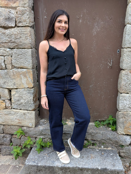 Top débardeur fluide noir avec boutons devant