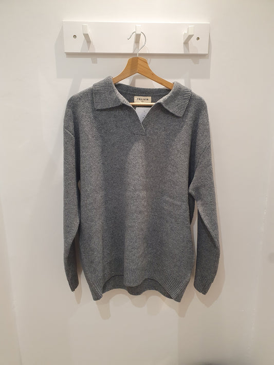 Pull gris hiver homme col polo en V tendance casual chic