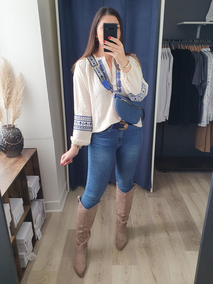 Ceinture banane bleu marine bandoulière réglable pour femme