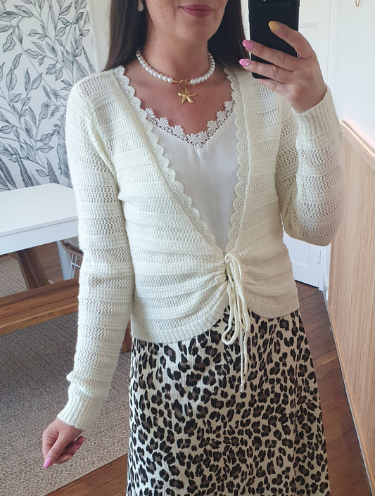 Gilet réversible écru avec col rond et dos nu tendance