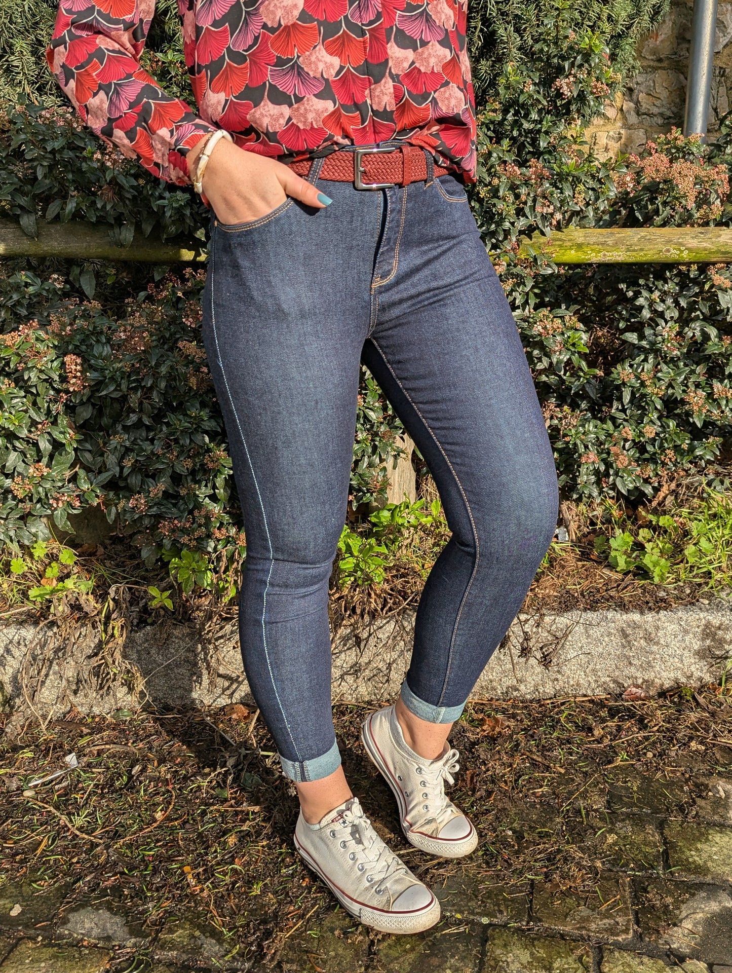 Jean bleu foncé brut taille haute slim stretch femme