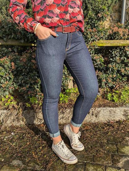 Jean bleu foncé brut taille haute slim stretch femme