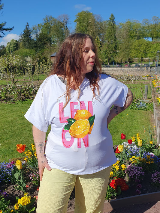 T-shirt lemon citrons blanc jaune rose grande taille curvy