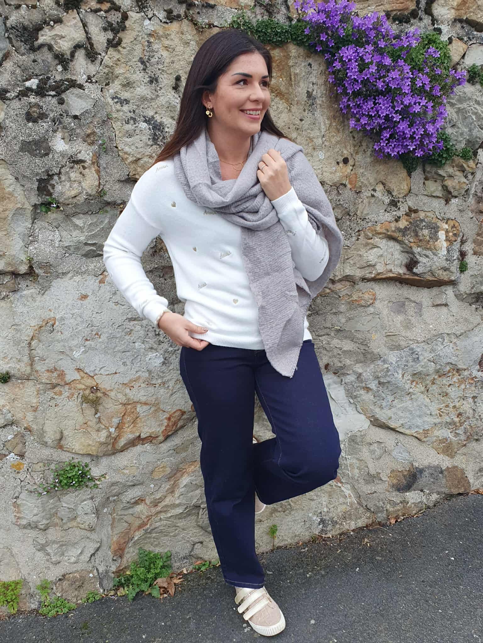 Echarpe épaisse gris perle femme asymétrique