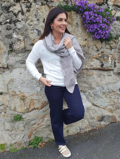 Echarpe épaisse gris perle femme asymétrique