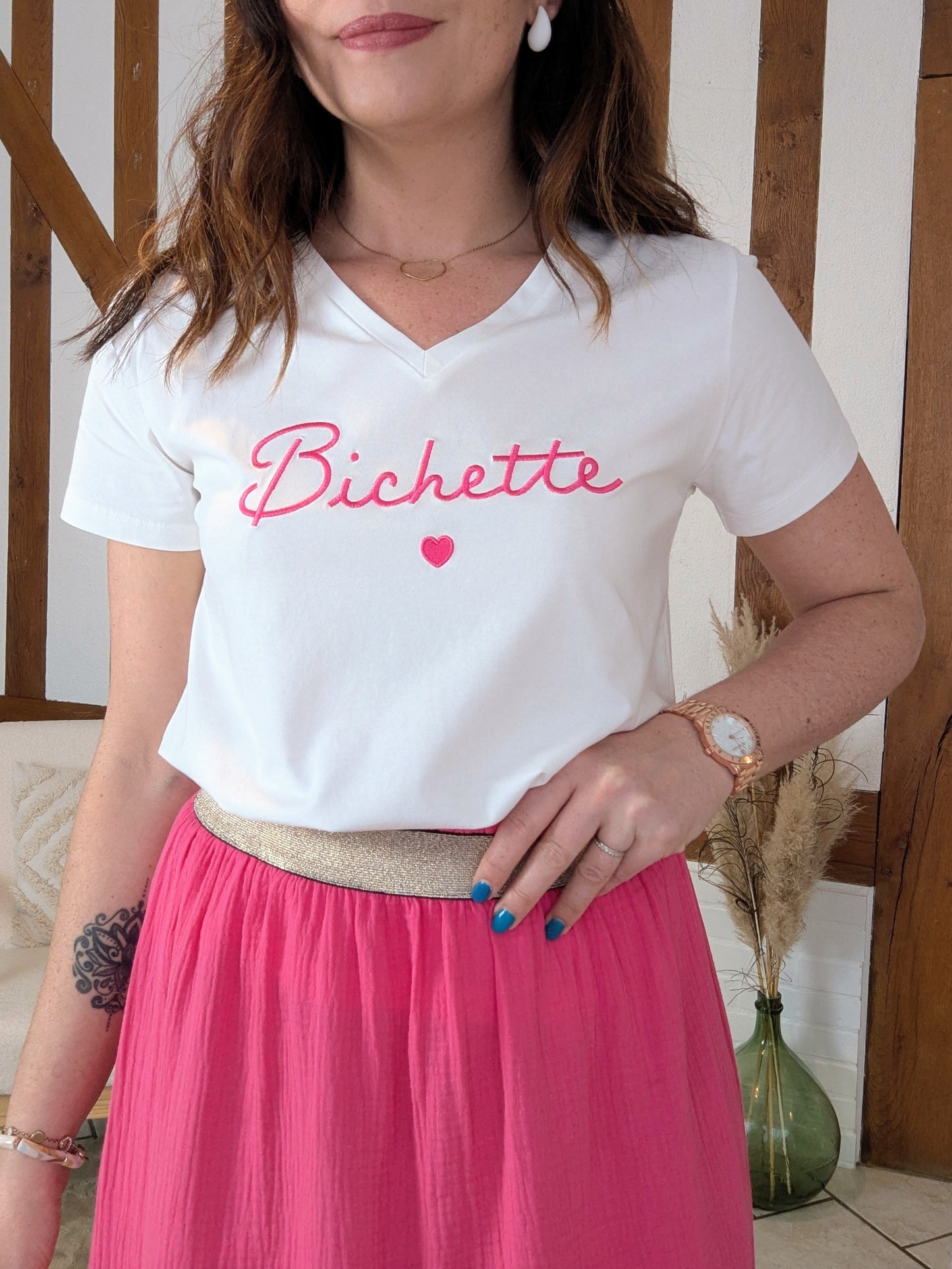 T-shirt BICHETTE (blanc/fushia)
