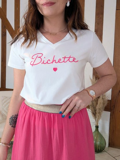 T-shirt BICHETTE (blanc/fushia)