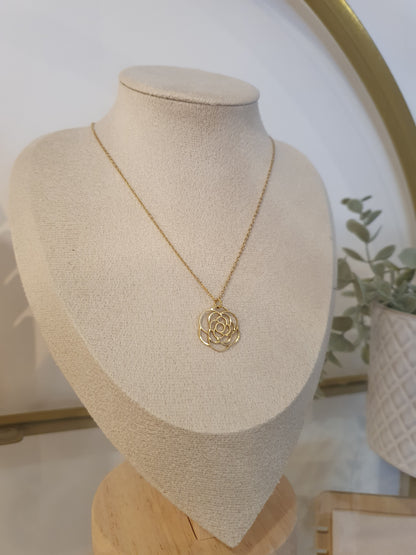 Collier fleur rose acier inoxydable doré et argenté femme
