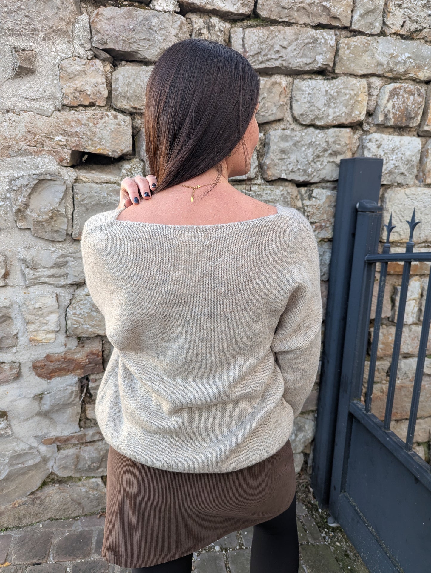 Pull oversize beige chiné et doré rétro