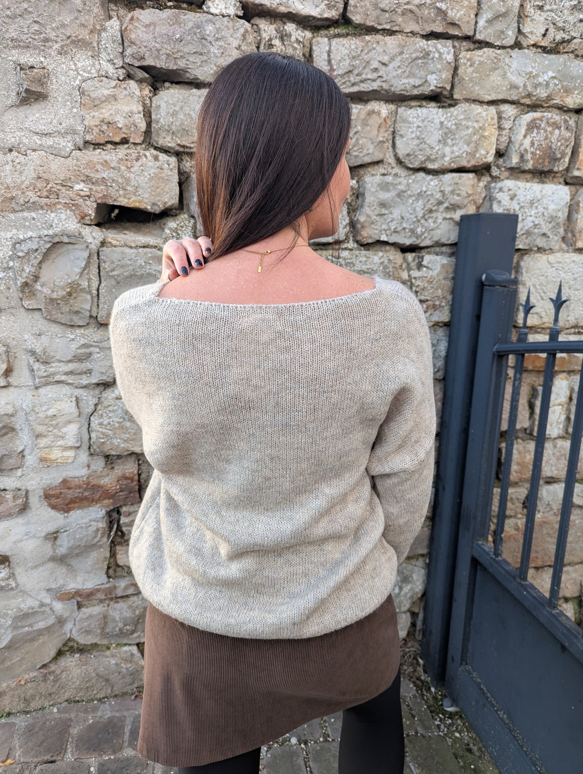 Pull oversize beige chiné et doré rétro
