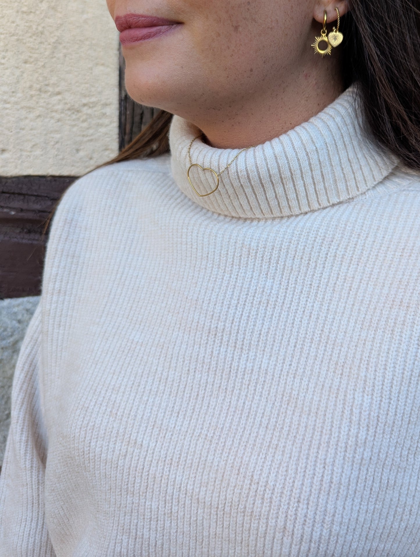 Pull oversize à col roulé beige femme tout doux
