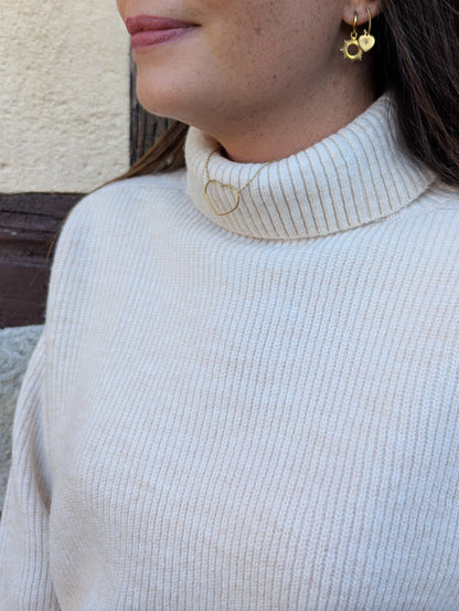 Pull oversize à col roulé beige femme tout doux