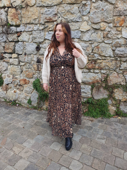 Robe manches longues marron motif serpent collection curvy