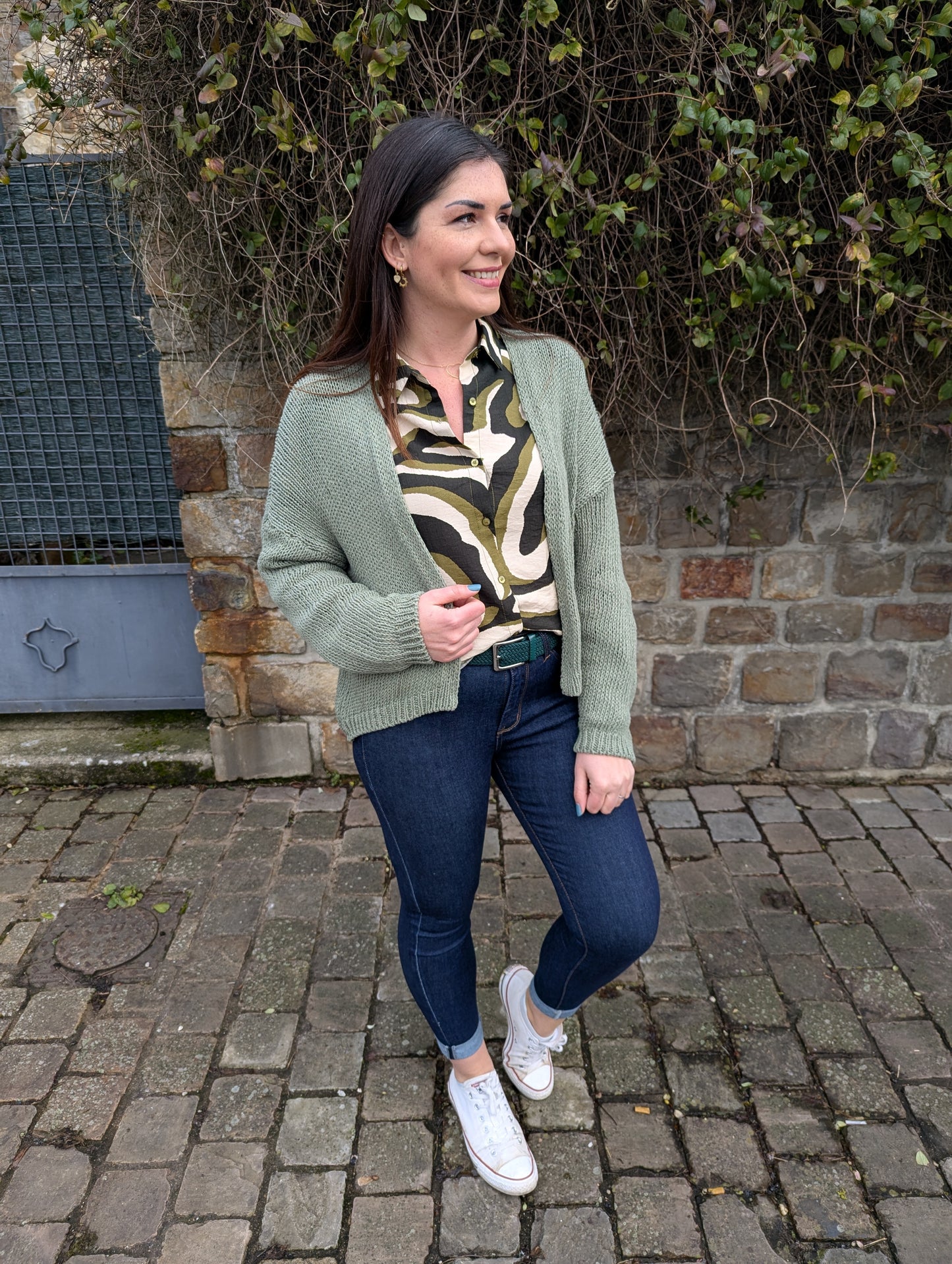 Chemise femme kaki beige noir motif zèbre