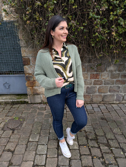 Chemise femme kaki beige noir motif zèbre