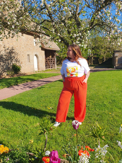 Pantalon gaze de coton couleur corail grande taille curvy