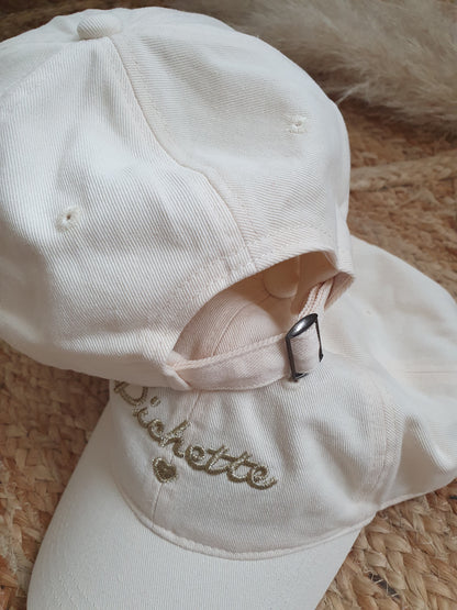 Casquette femme fille beige et doré coeur bichette