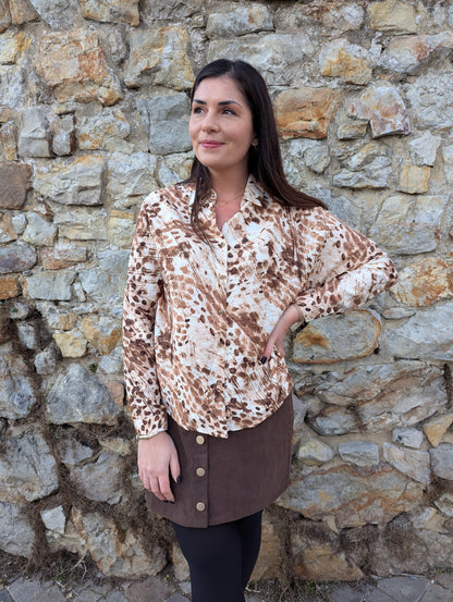 Chemise fluide oversize marron et beige peinture