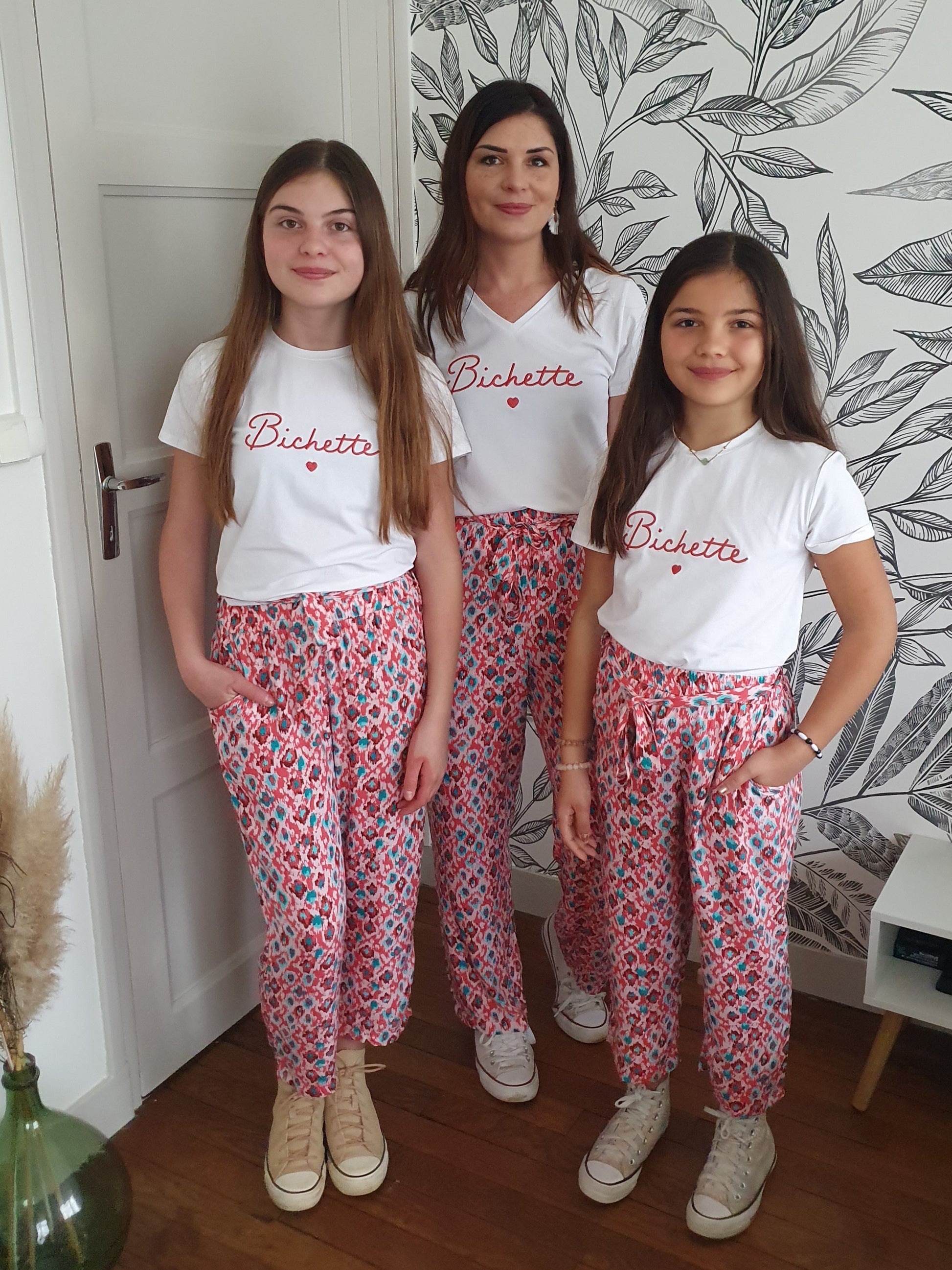 T-shirt bichette blanc et rose pour femme collection mère/fille