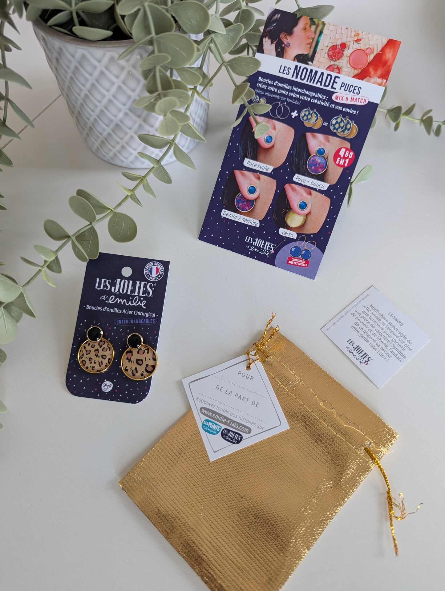 Boucles d'oreilles Nomade puces léopard doré