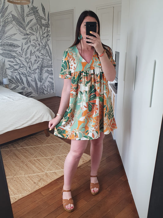 Combinaison robe short combirobe multicolore motif fleuri
