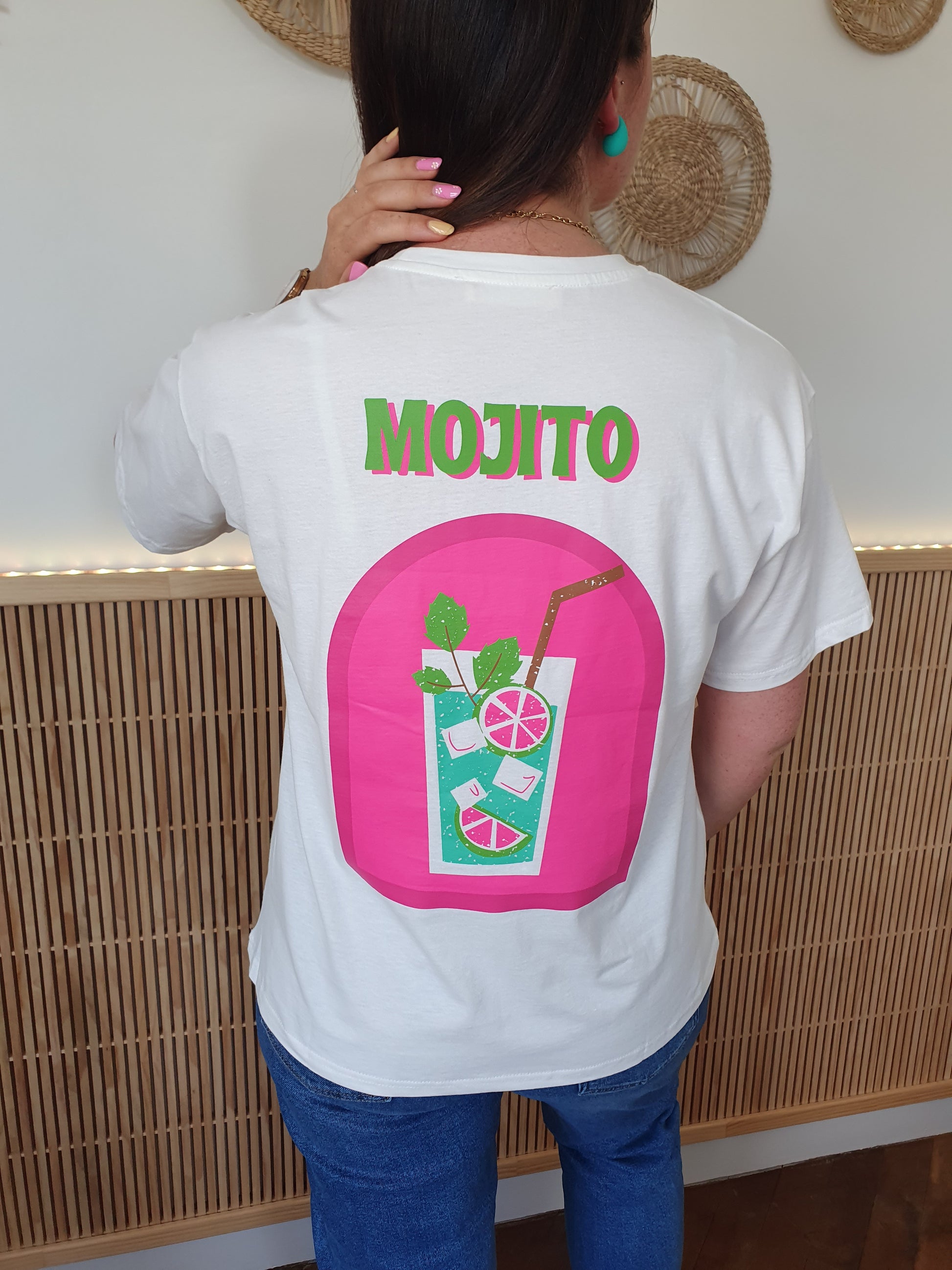 T-shirt oversize mojito dessin au dos rose et vert femme