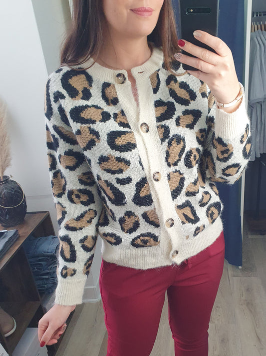 Gilet léopard femme avec boutons devant matière chaude
