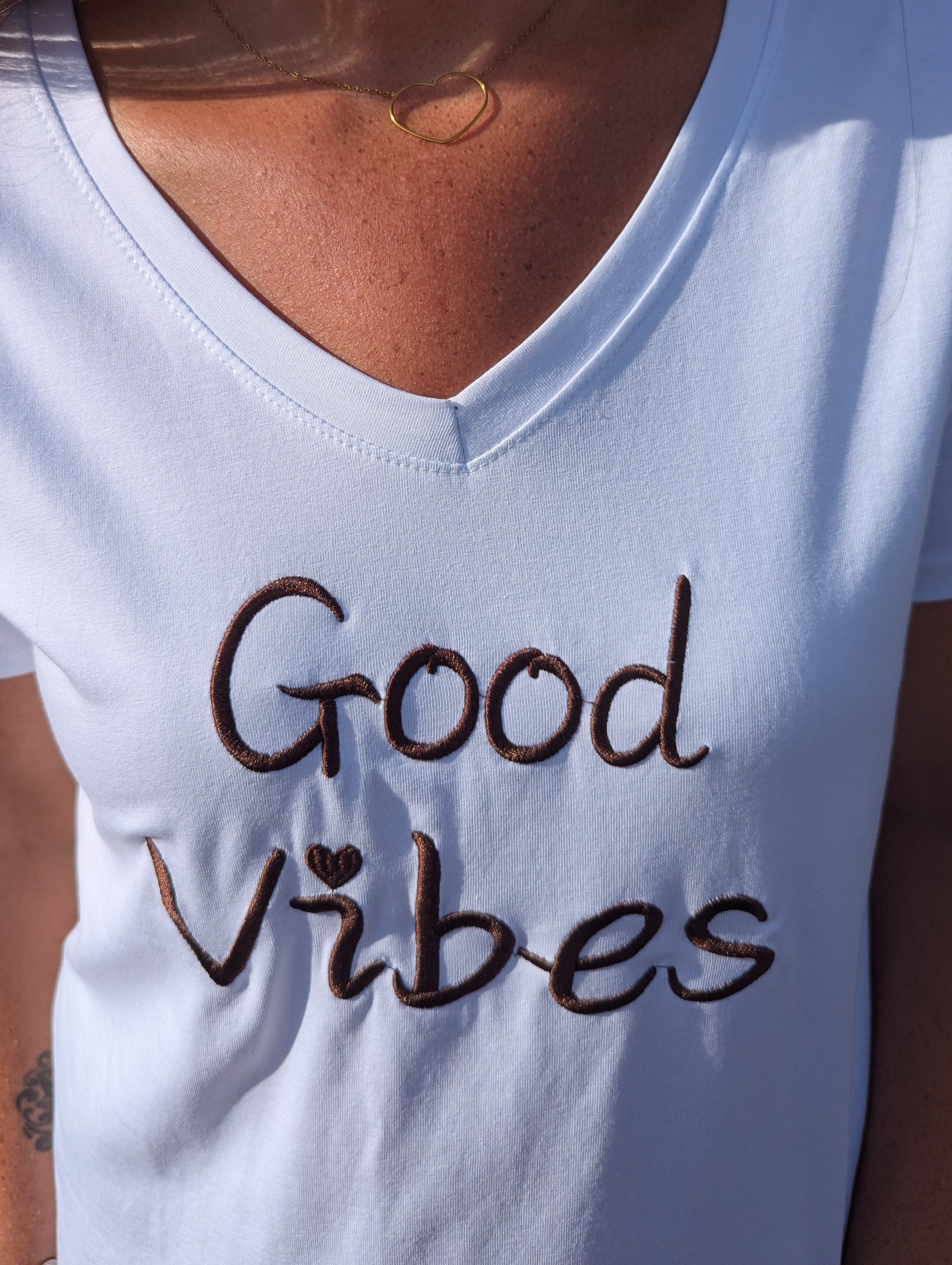 T-shirt good vibes blanc marron taille unique femme