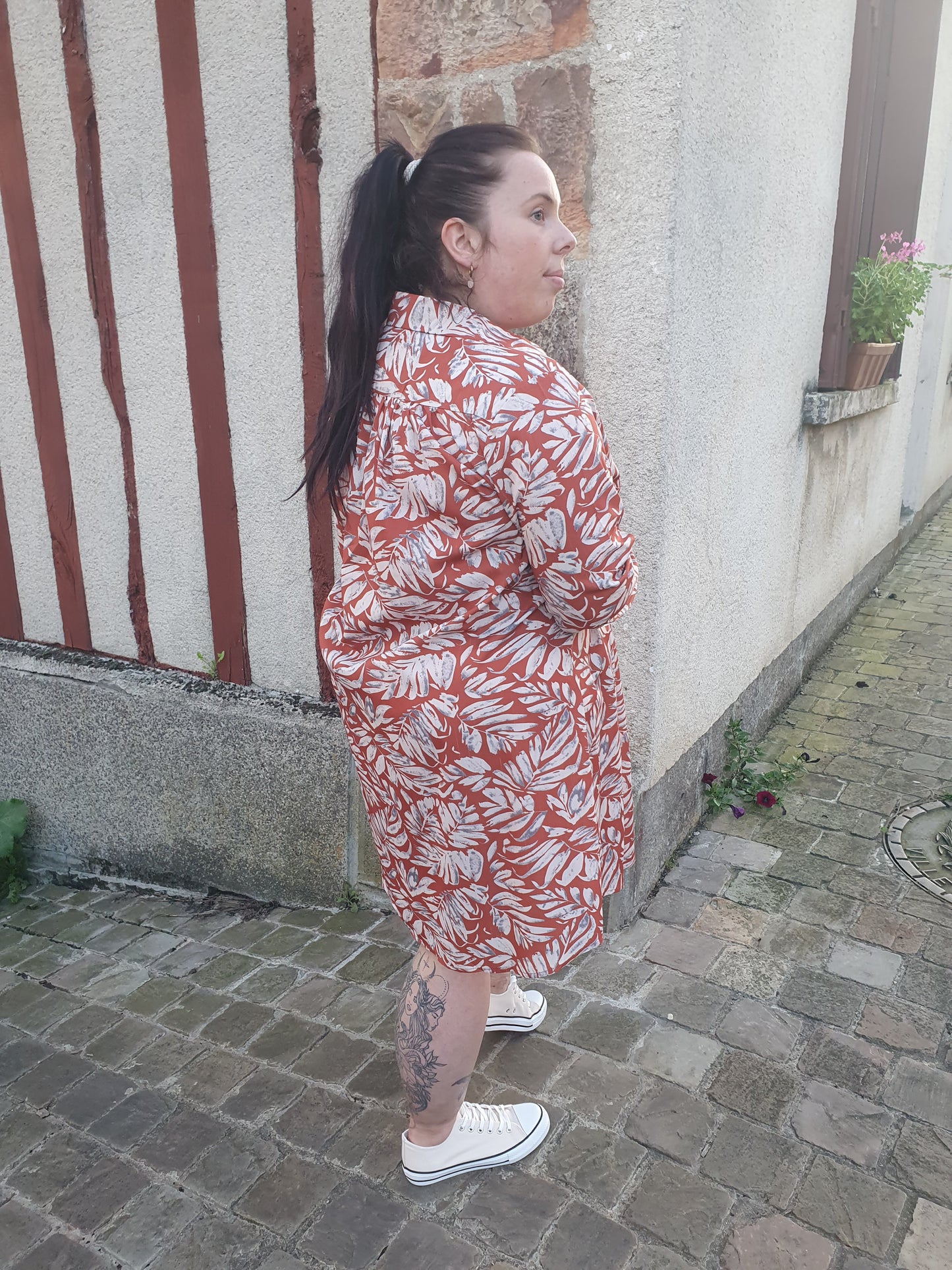 Robe chemise femme grande taille terracotta beige droite