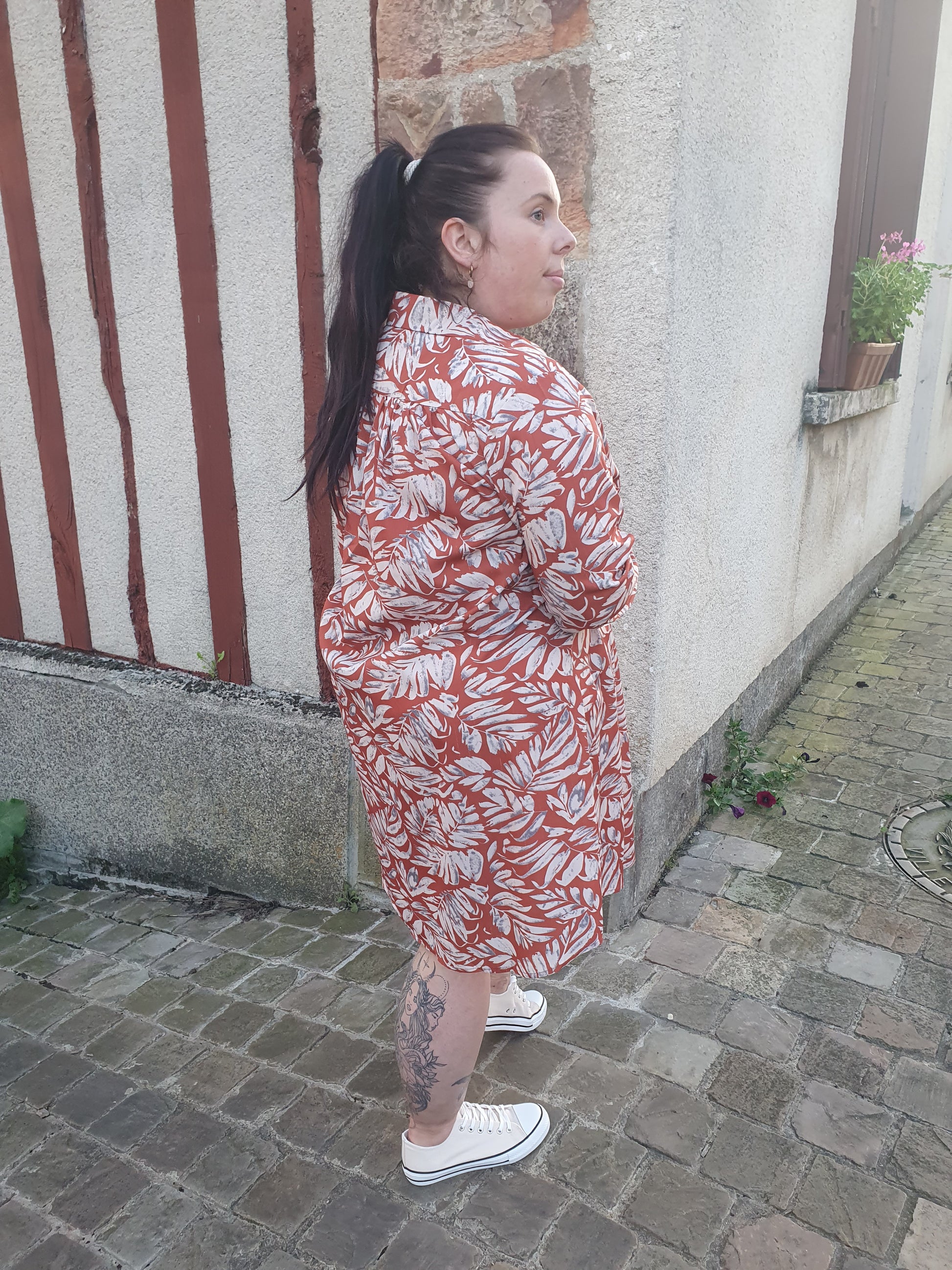 Robe chemise femme grande taille terracotta beige droite