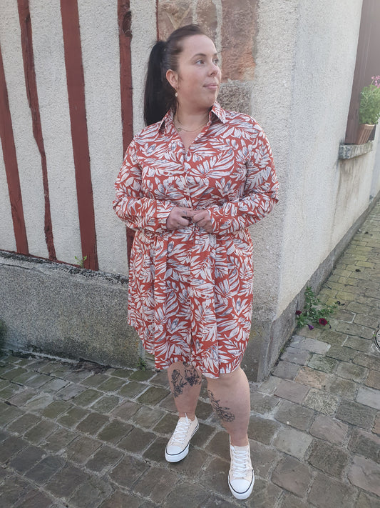 Robe chemise femme grande taille terracotta beige droite