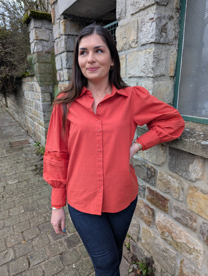 Chemise en coton terracotta avec dentelle femme