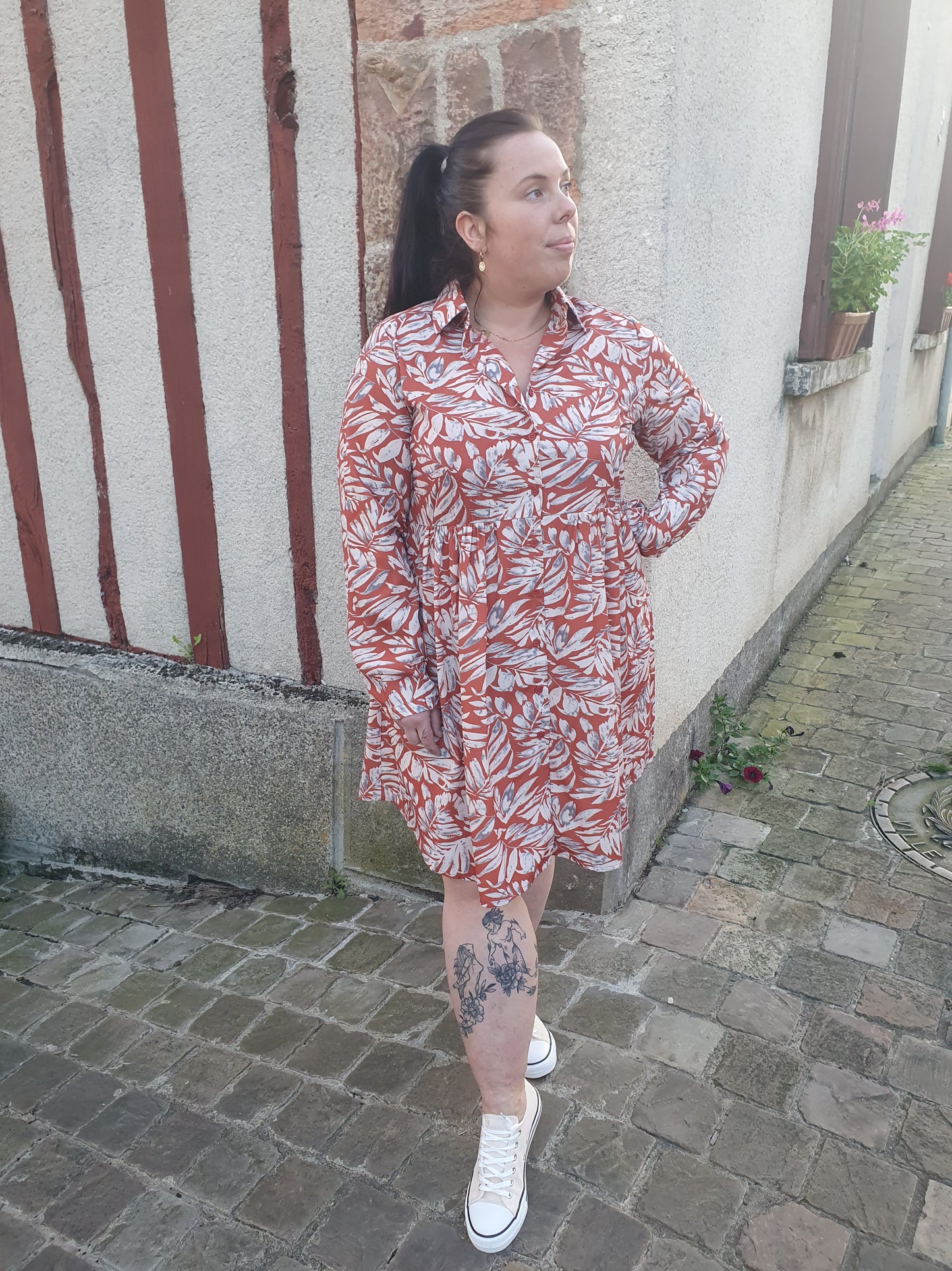 Robe chemise femme grande taille terracotta beige droite