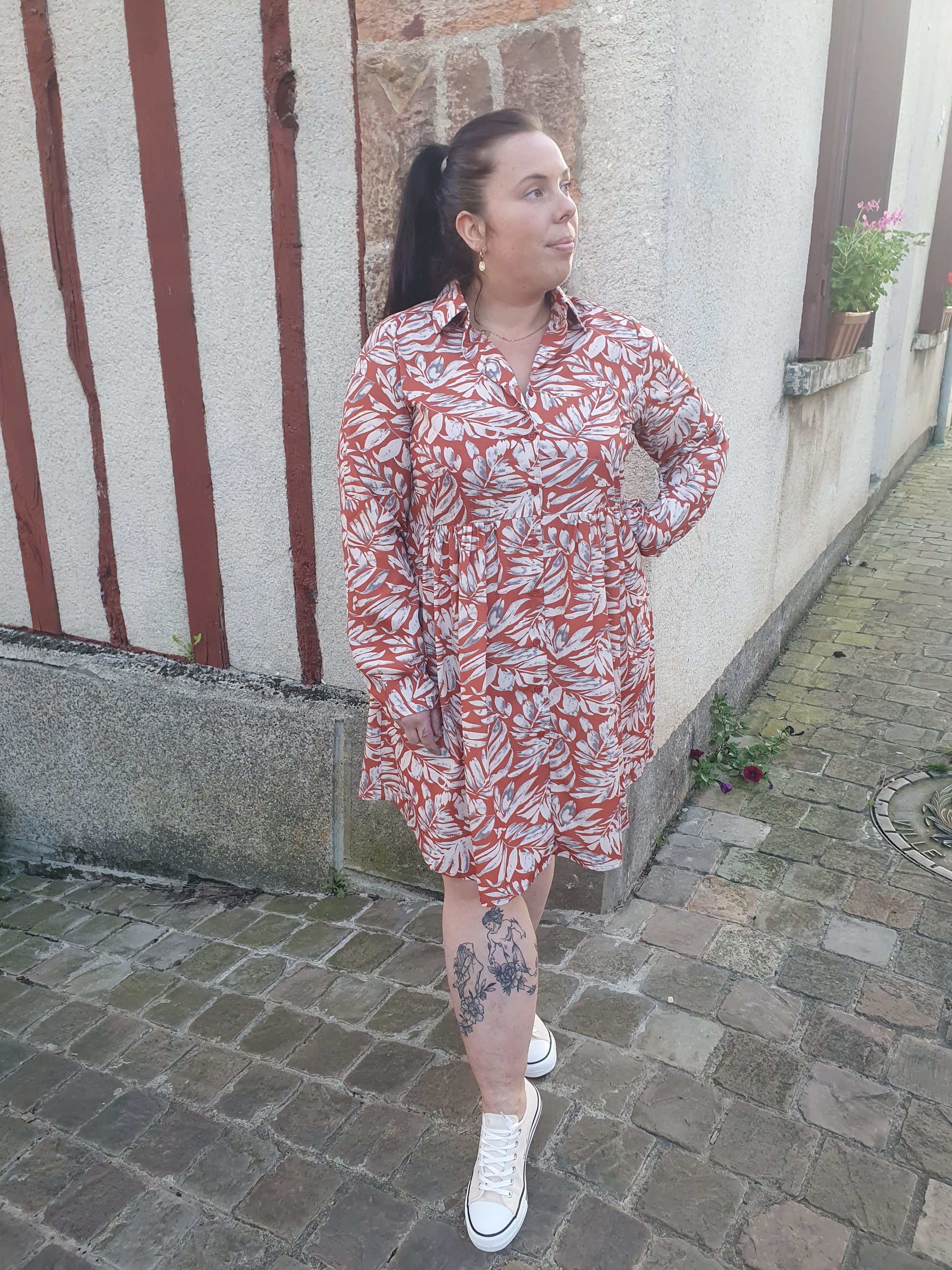 Robe chemise femme grande taille terracotta beige droite