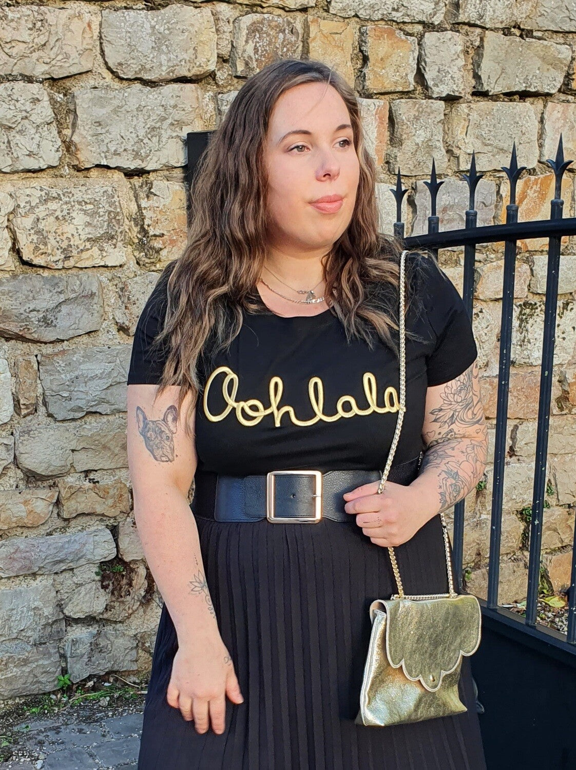 T-shirt OOHLALA noir et doré grande taille femme col rond