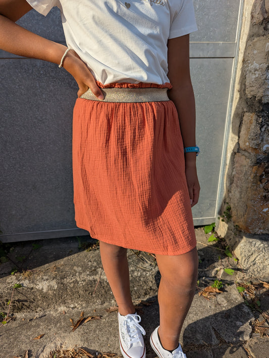 Jupe élastique courte terracotta matchy mère fille
