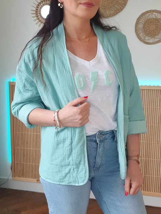 Veste matelassée vert d'eau oversize tendance avec poches