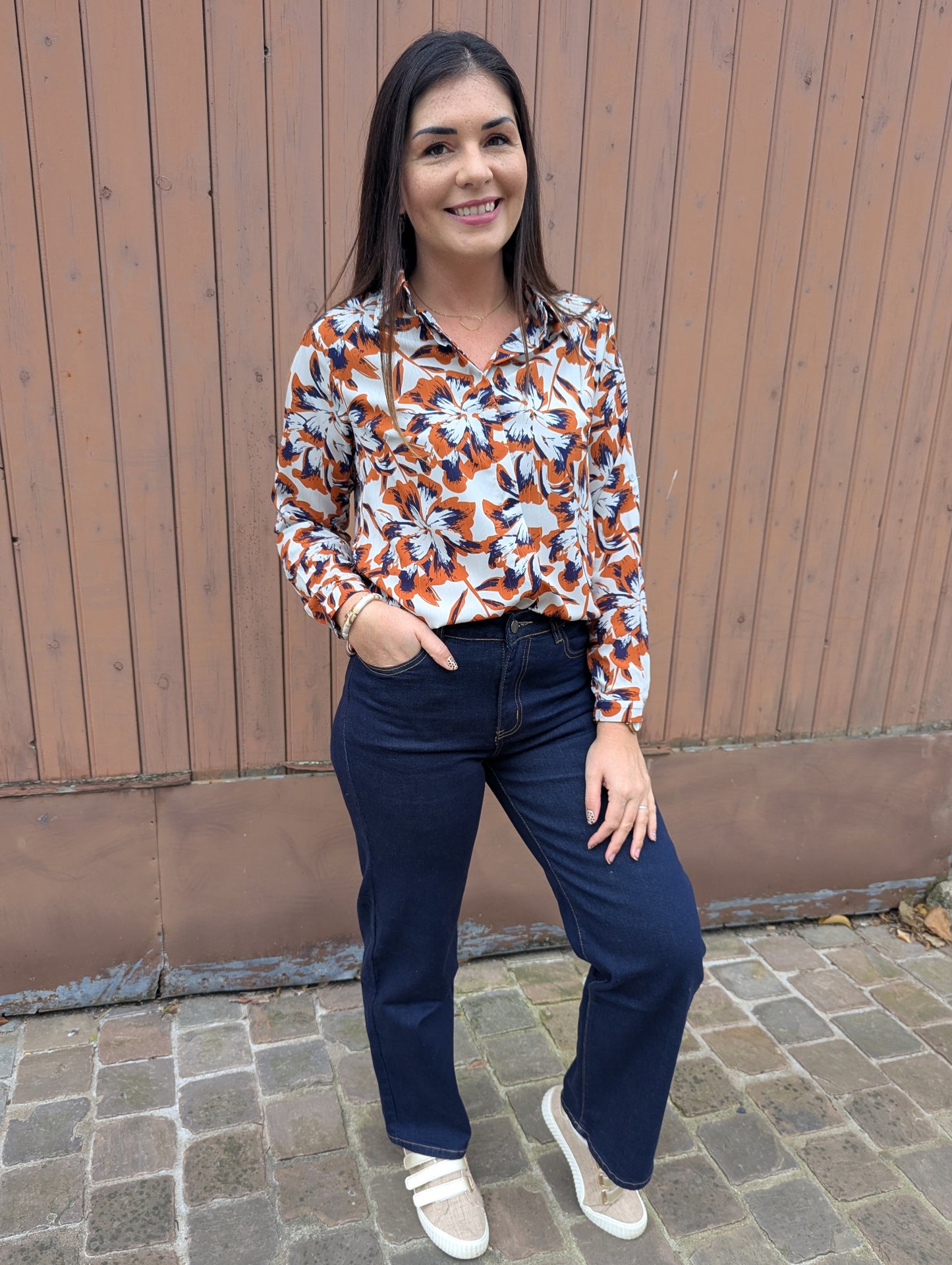 Chemise fluide fleuri couleurs automne femme