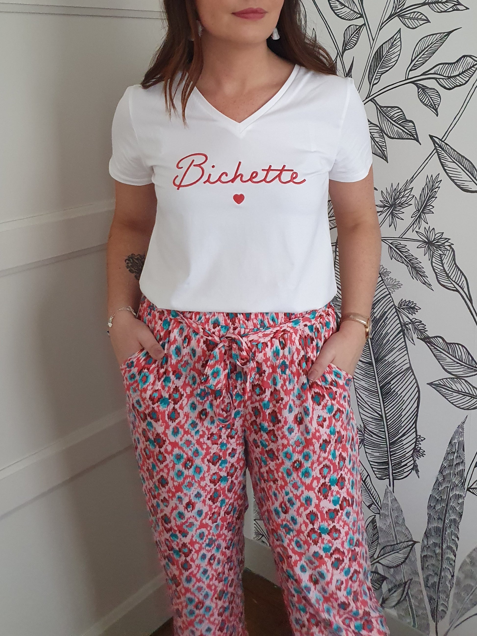 T-shirt bichette blanc et rose pour femme collection mère/fille