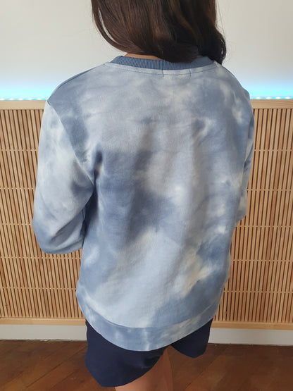 Sweat tie and dye bleu et blanc effet délavé pour fille