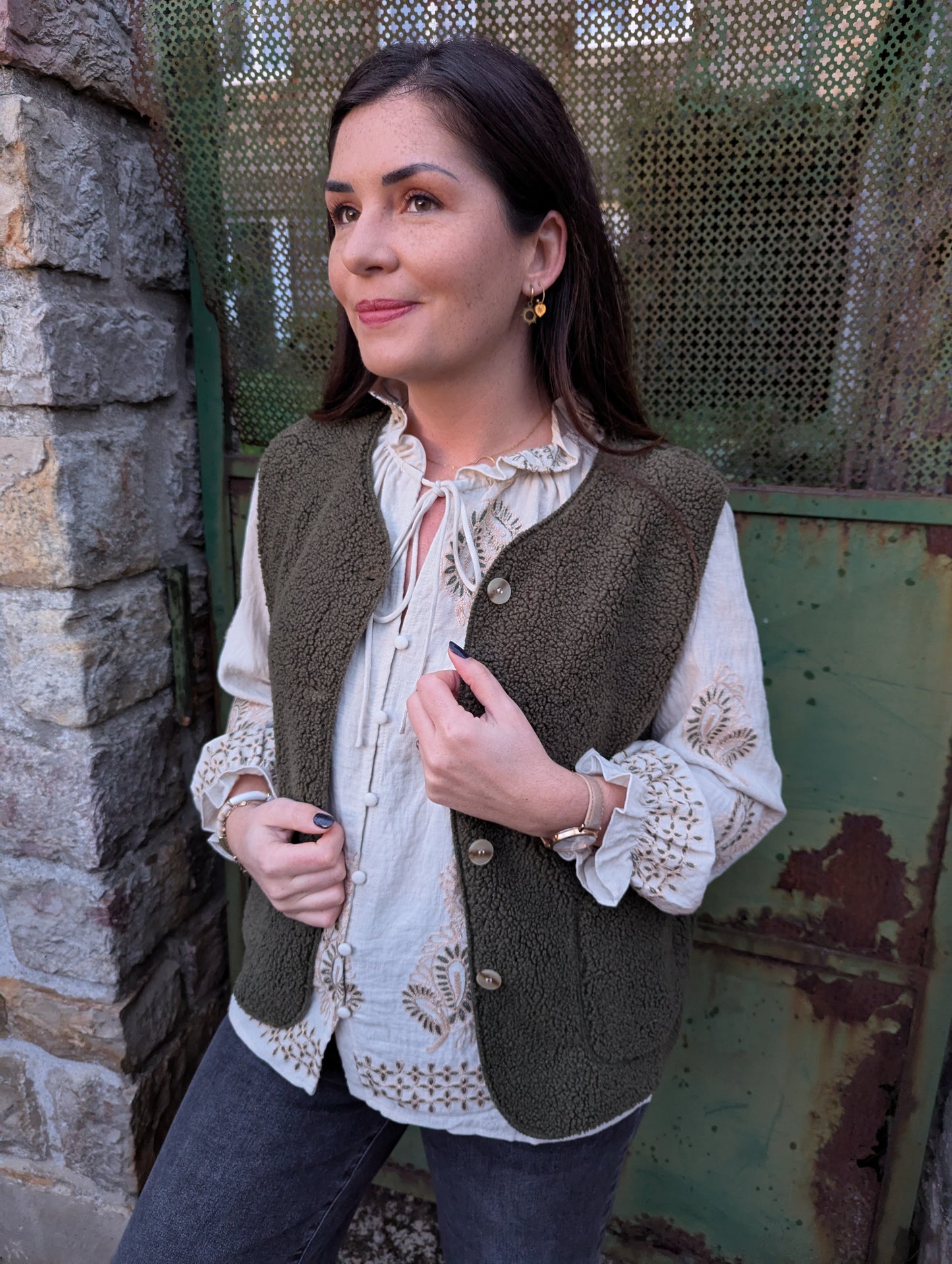 Gilet moumoute kaki femme sans manches