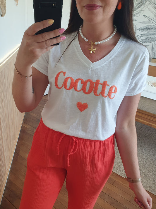 T-shirt cocotte blanc et orange taille unique femme