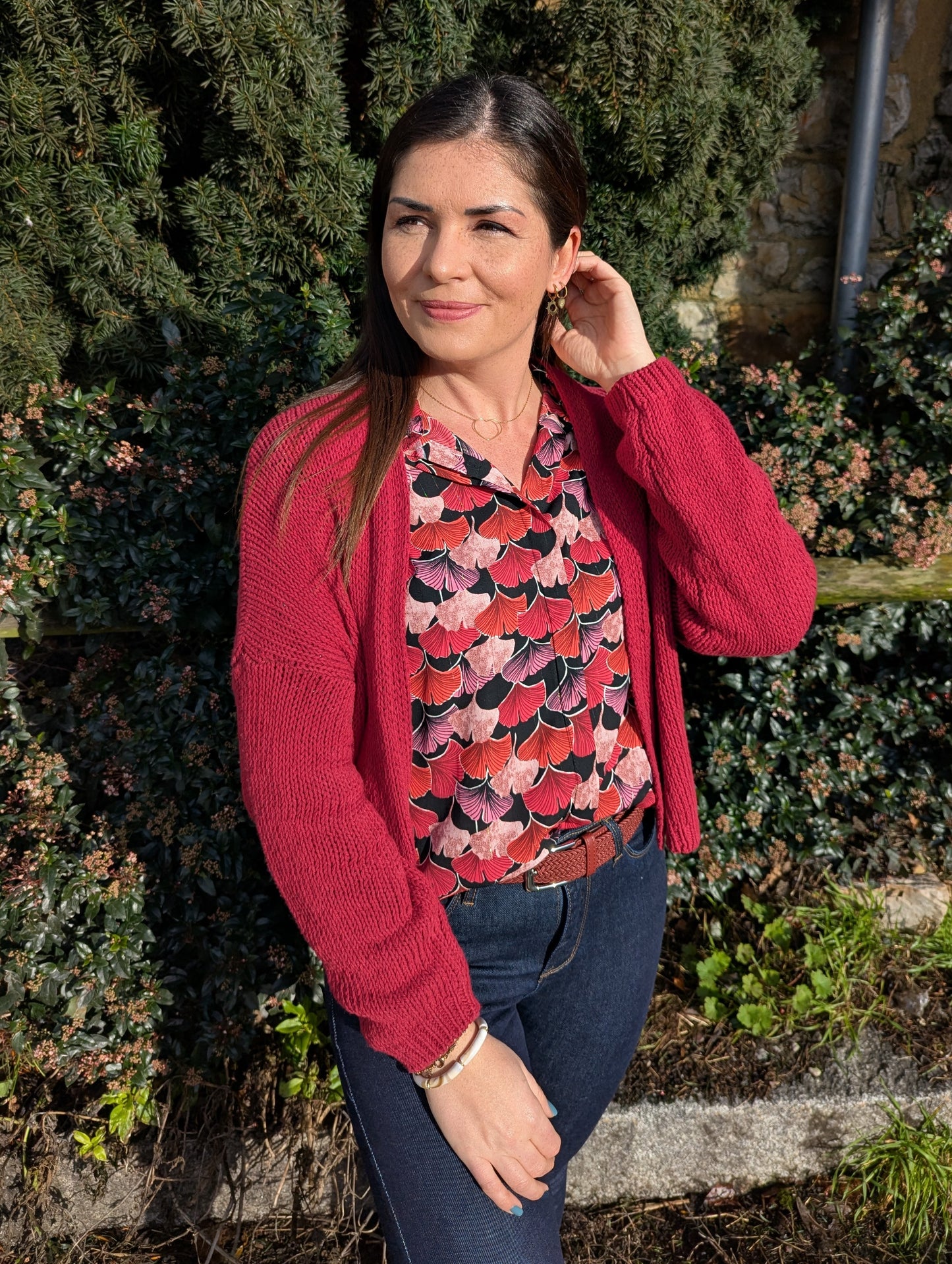 Gilet bordeaux oversize grosses mailles femme