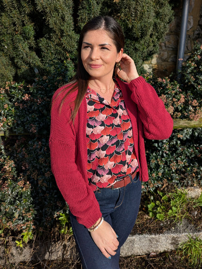 Gilet bordeaux oversize grosses mailles femme