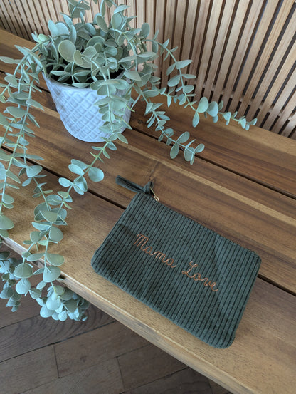 Pochette en velours côtelé Mama love idée cadeau