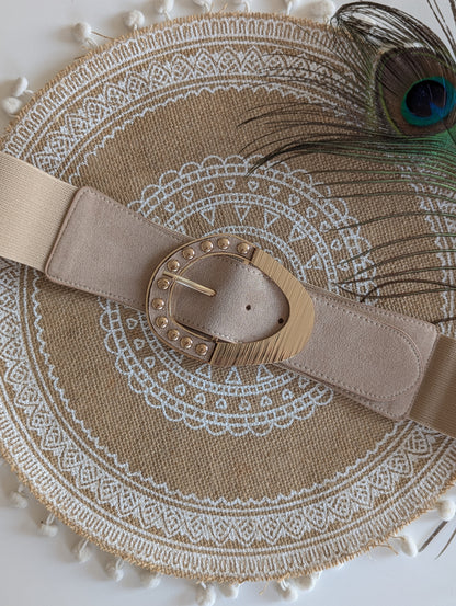 Ceinture beige élastique grande taille femme réglable
