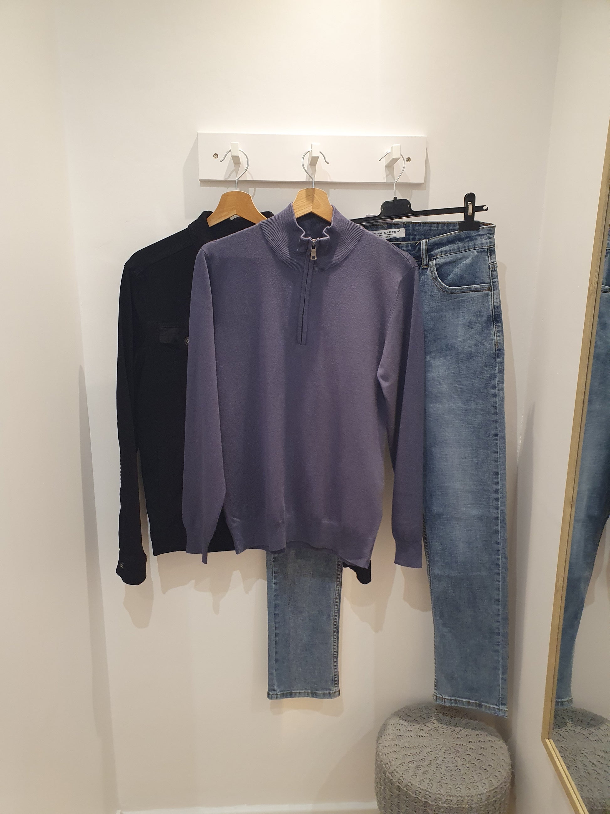 Pull col montant bleu lavande pour homme tendance
